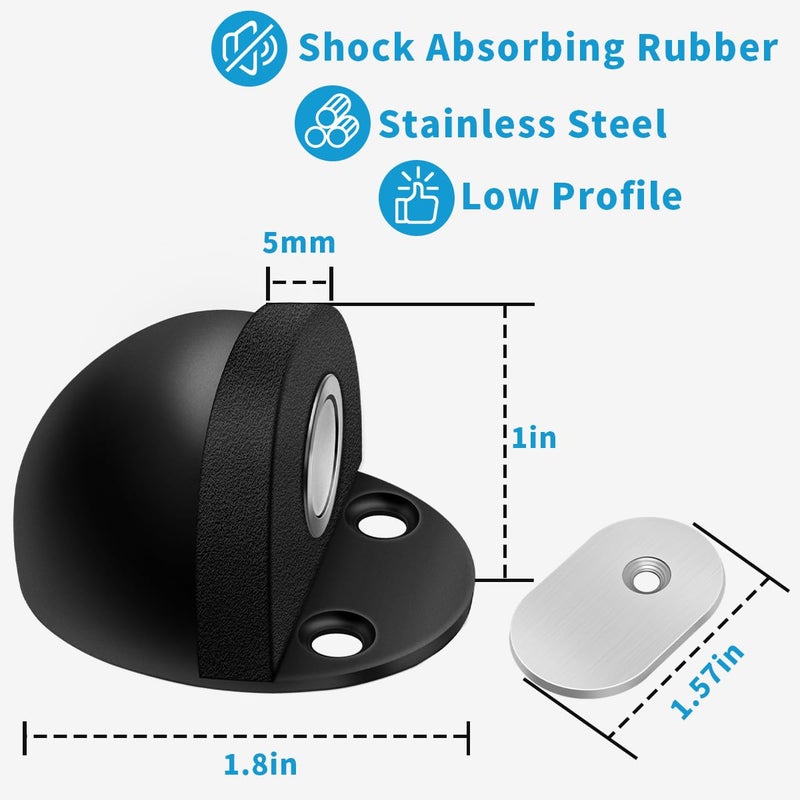 HUTLON Door Stops 2 Pack, Magnetic Door Stopper, Self Adhesive, Black Floor Mount Door Stop Magnetic Door Catch Door Holder - Image 3